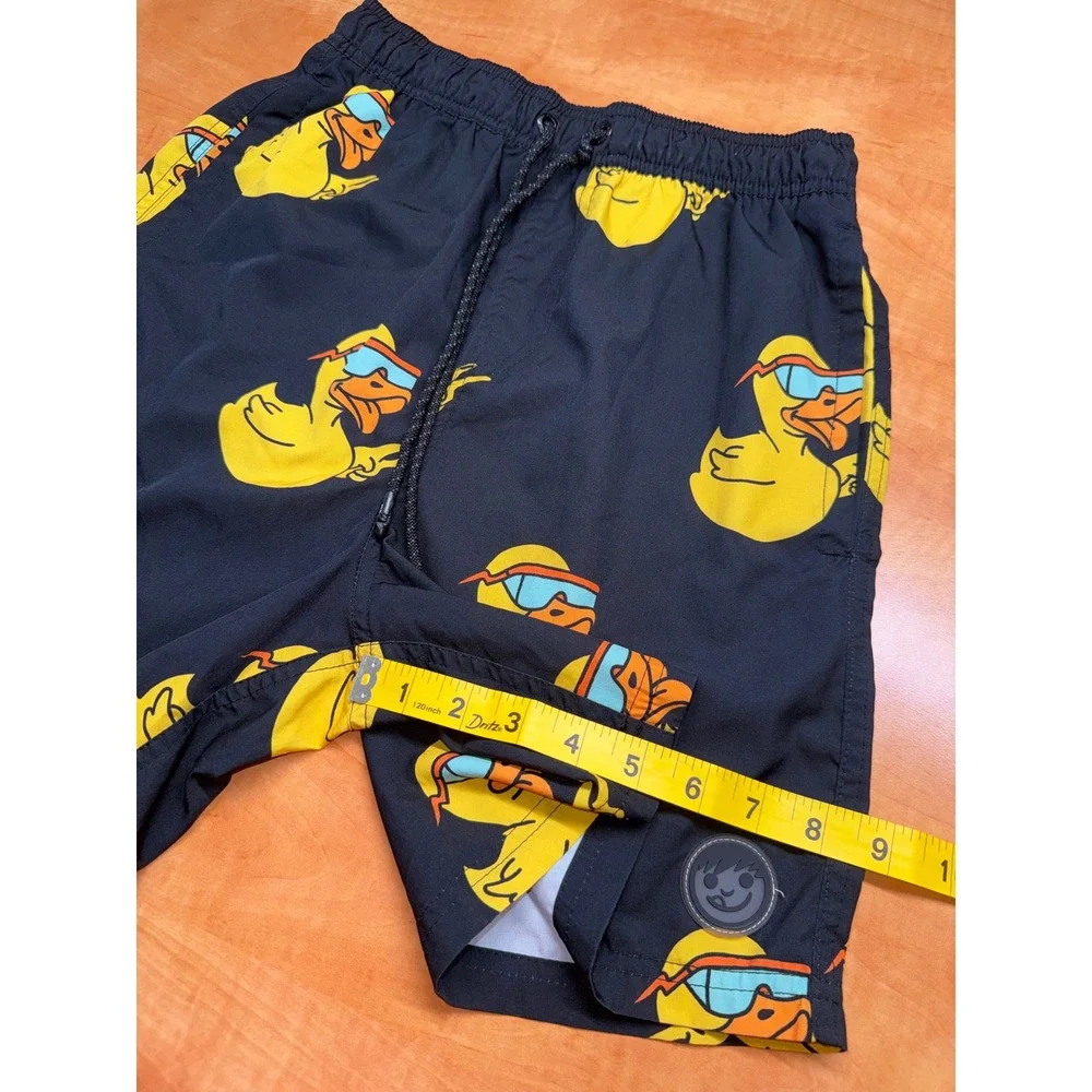 Neff Kids Med Swim Trunks Black Rubber Duck Sunglasses Peace Sign Board Shorts